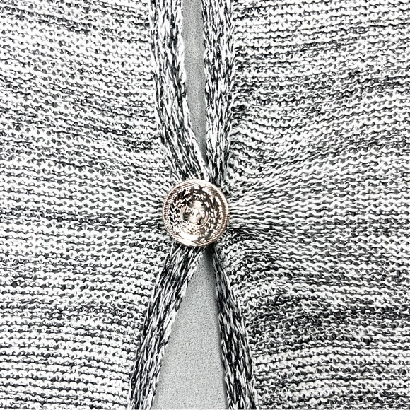 Cleo Petites Off-White Sheer Half-Sleeve Top with Gray Knitted Cover - Picture 7 of 10